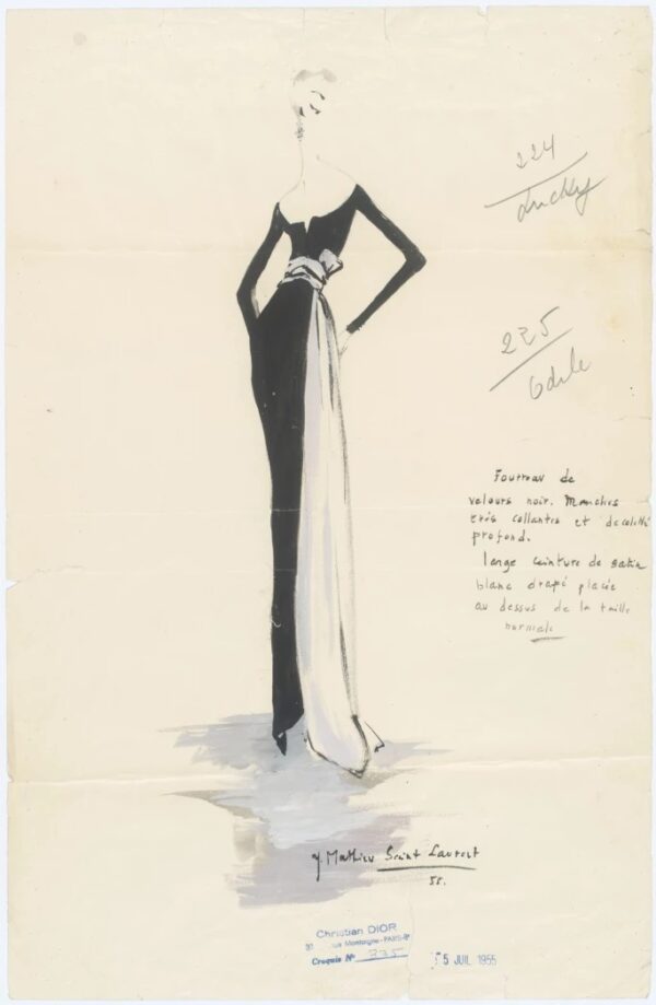 Diseño del vestido por Yves Saint-Laurent para Dior